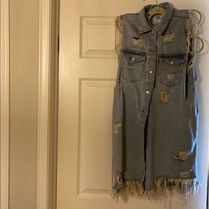 Distressed denim dress / vest